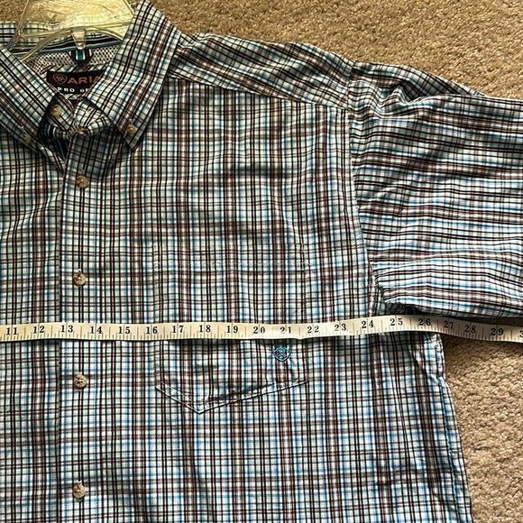 Ariat Pro Series Long Sleeve Button Up Shirt Brown and Blue Plaid Men’s XL - Picture 6 of 10